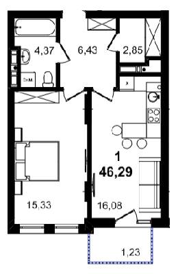 1-комнатная 46.29 м² в ЖК BARCELONA от 35 400 грн/м², Львов