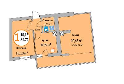 1-комнатная 39.72 м² в ЖК Эко-дом на Батуринской от 37 800 грн/м², Львов