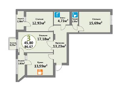 3-комнатная 86.67 м² в ЖК Эко-дом на Мечникова 3 от 29 000 грн/м², Львов