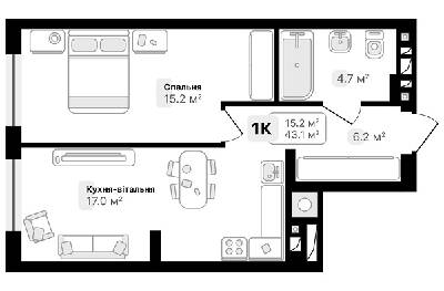 1-комнатная 43.1 м² в ЖК Auroom City от 19 050 грн/м², Львов