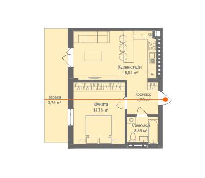 1-кімнатна 45.55 м² в ЖК Етно Дім від 13 900 грн/м², с. Горішній