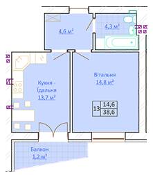 1-кімнатна 38.6 м² в КБ Довбуш від 22 600 грн/м², м. Трускавець