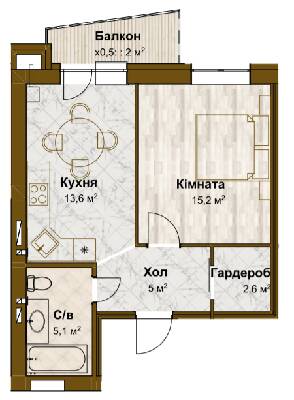 1-комнатная 43.5 м² в ЖК Традиция от 15 100 грн/м², с. Змиенец