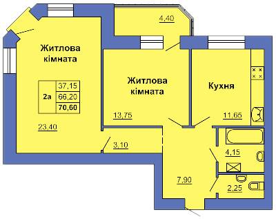 2-кімнатна 70.6 м² в ЖК на вул. Сапіго, 2 від 27 000 грн/м², Полтава