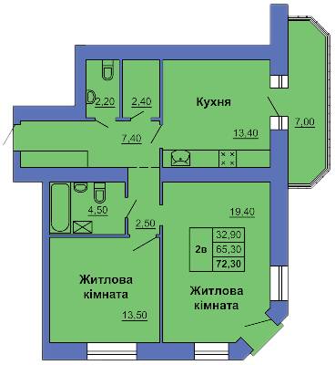2-комнатная 72.3 м² в ЖК на ул. Сапиго, 2 от 25 000 грн/м², Полтава