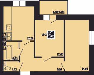 2-комнатная 43.43 м² в ЖК Мирный от 16 000 грн/м², с. Россошенцы