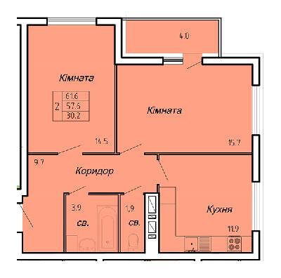 2-кімнатна 61.6 м² в ЖК Atlanta Tower від 16 450 грн/м², Тернопіль