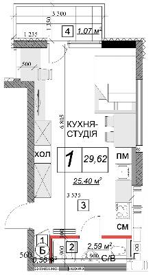 1-комнатная 29.62 м² в ЖК Качественное жилье от 11 400 грн/м², г. Каменец-Подольский