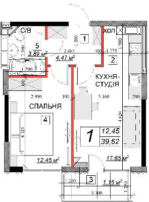 1-комнатная 39.62 м² в ЖК Качественное жилье от 11 400 грн/м², г. Каменец-Подольский
