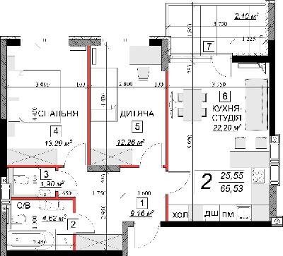 2-комнатная 65.53 м² в ЖК Качественное жилье от 10 900 грн/м², г. Каменец-Подольский