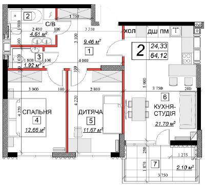 2-кімнатна 64.12 м² в ЖК Якісне житло від 9 600 грн/м², м. Кам`янець-Подільський