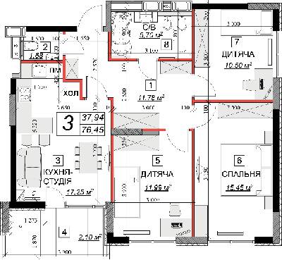 3-кімнатна 76.45 м² в ЖК Якісне житло від 10 900 грн/м², м. Кам`янець-Подільський