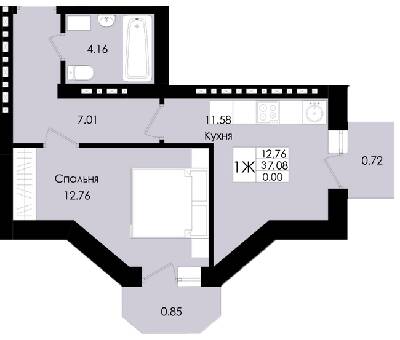 1-кімнатна 37.08 м² в ЖК Французький дім (Зелений Мис) від 18 700 грн/м², с. Крижанівка