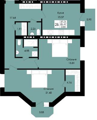 2-кімнатна 85.47 м² в ЖК Французький дім (Зелений Мис) від 15 450 грн/м², с. Крижанівка