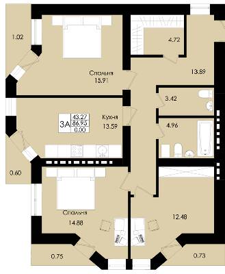 3-кімнатна 86.95 м² в ЖК Французький дім (Зелений Мис) від 18 700 грн/м², с. Крижанівка