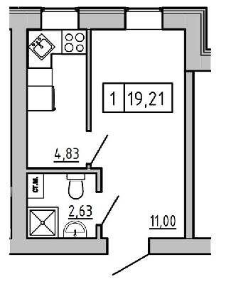 1-комнатная 19.21 м² в ЖК KEKS от 19 600 грн/м², пгт Авангард