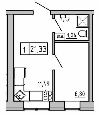 1-комнатная 21.33 м² в ЖК KEKS от 19 600 грн/м², пгт Авангард