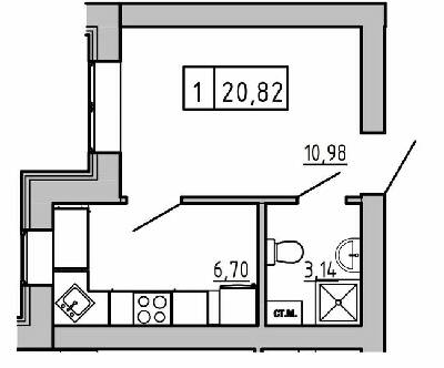 1-комнатная 20.82 м² в ЖК KEKS от 19 600 грн/м², пгт Авангард