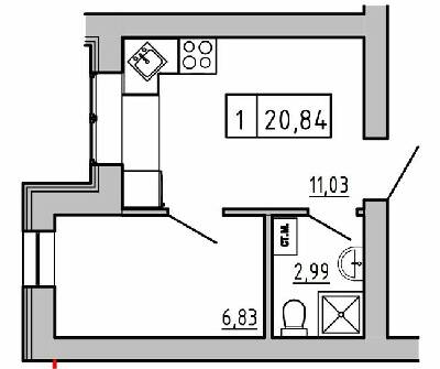 1-комнатная 20.84 м² в ЖК KEKS от 19 600 грн/м², пгт Авангард