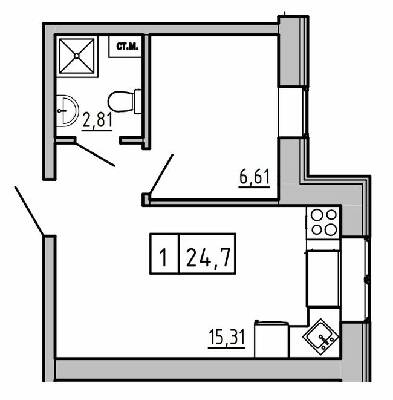 1-комнатная 24.7 м² в ЖК KEKS от 19 100 грн/м², пгт Авангард