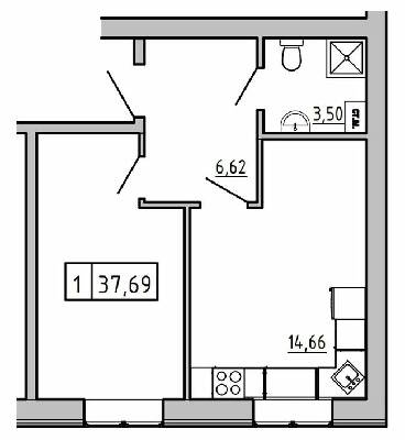 1-комнатная 37.69 м² в ЖК KEKS от 19 600 грн/м², пгт Авангард