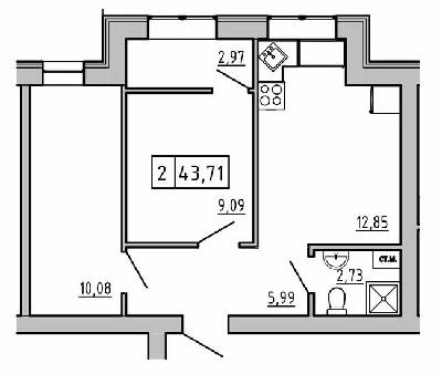 2-комнатная 43.71 м² в ЖК KEKS от 19 650 грн/м², пгт Авангард