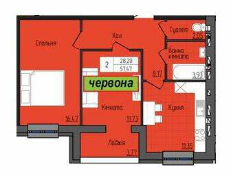 2-комнатная 57.47 м² в ЖК Grand City Dombrovskyi от 13 000 грн/м², Житомир