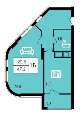 1-комнатная 47.2 м² в ЖК Лесопарковый от 20 700 грн/м², Винница