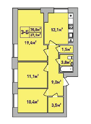 3-комнатная 70.8 м² в ЖК Центральный-Премиум от 31 600 грн/м², г. Ирпень