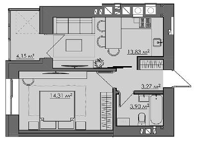 1-кімнатна 35.31 м² в ЖК CENTRAL CITY Apartments від 24 500 грн/м², Рівне