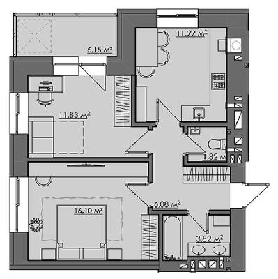 2-кімнатна 57.02 м² в ЖК CENTRAL CITY Apartments від 25 850 грн/м², Рівне