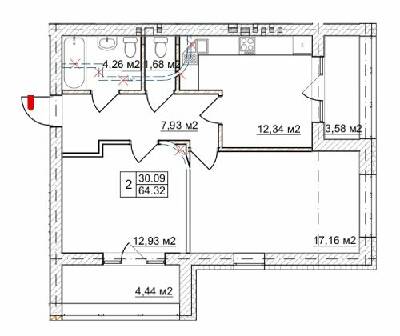 2-комнатная 64.32 м² в КД Олсия от 19 650 грн/м², г. Буча