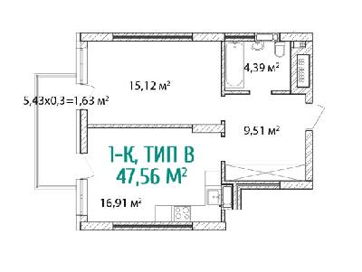 1-кімнатна 48.14 м² в ЖК Krona Park II від 20 100 грн/м², м. Бровари