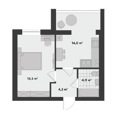 1-комнатная 37.8 м² в ЖК Millennium State от 20 300 грн/м², г. Буча