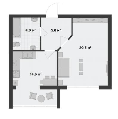 1-комнатная 44.7 м² в ЖК Millennium State от 20 300 грн/м², г. Буча