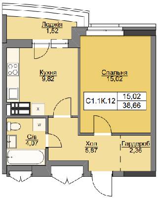 1-кімнатна 38.66 м² в ЖК Вишгород Плаза від 18 500 грн/м², м. Вишгород