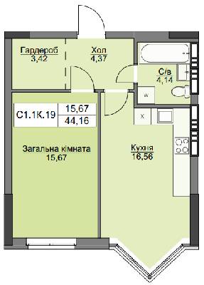 1-комнатная 44.16 м² в ЖК Вышгород Плаза от 18 500 грн/м², г. Вышгород