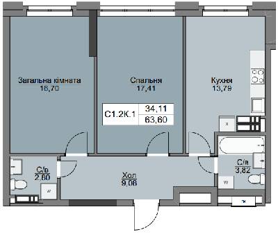 2-кімнатна 63.6 м² в ЖК Вишгород Плаза від 23 000 грн/м², м. Вишгород