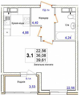 1-комнатная 39.61 м² в ЖК Одесский бульвар от 20 000 грн/м², с. Новоселки