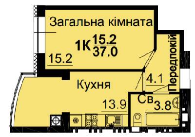 1-комнатная 37 м² в ЖК Bavaria City от 22 000 грн/м², с. Крюковщина