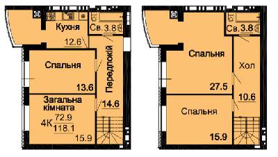 Двухуровневая 118.1 м² в ЖК Bavaria City от 22 000 грн/м², с. Крюковщина