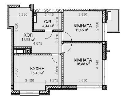 2-комнатная 61.21 м² в ЖК Клубный дом-2 от 30 500 грн/м², Киев