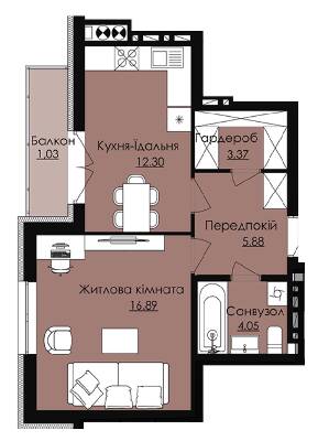 1-кімнатна 43.56 м² в КБ Waldhausen від 15 500 грн/м², смт Дубляни