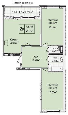 2-комнатная 79.97 м² в ЖК Святобор от 41 586 грн/м², Киев