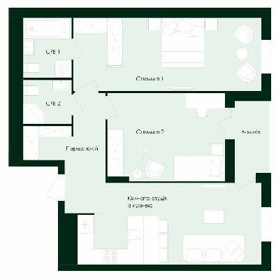 2-комнатная 72.39 м² в ЖК Avalon Zelena Street от 21 500 грн/м², Львов