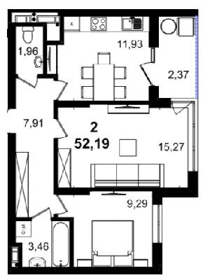 2-комнатная 52.19 м² в ЖК BARCELONA от 30 950 грн/м², Львов