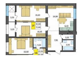 2-комнатная 72.8 м² в ЖК Амстердам от 18 500 грн/м², с. Струмовка
