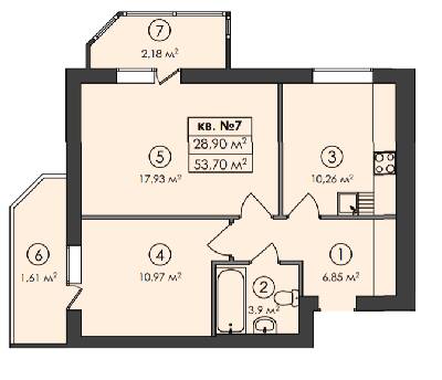 2-кімнатна 53.7 м² в ЖК Family-2 від 26 550 грн/м², с. Гатне