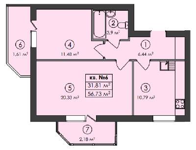 2-кімнатна 56.73 м² в ЖК Family-2 від 26 550 грн/м², с. Гатне