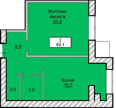 1-комнатная 49.1 м² в ЖК Зеленый от 17 000 грн/м², г. Белая Церковь